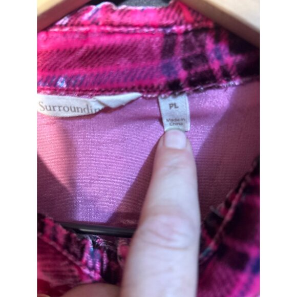 Surroundings Womens Pink Plaid Button-Up Shirt PL Velvet Long Sleeve - Picture 3 of 4